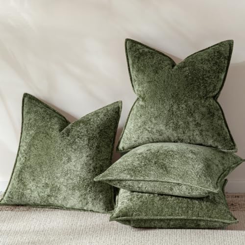 a moment 장식용 쿠션 커버 45.7 x 45.7cm(18 x 18인치) 4팩, 3D 아이스 플라워가 있는 부드러운 벨벳 장식 베개 커버, 소파 소파 홈 데코용 텍스처 모던 액센트 쿠션 커버 모스 그린 - color: 모스 그린., size: 18" x 18" (Pack of 4)