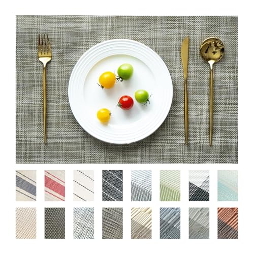 Placemats Set of 4 Vinyl/Plastic Woven Place Mats for Kitchen Table Indoor/Outdoor Washable Placemat Wipeable Dining Table Mats (Brown,4) - color: A-brown, size: 4 pcs
