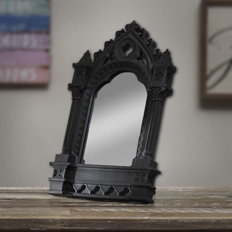 Pacific Giftware Gothic Cathedric Mirror, 10.83-inch Height, Resin, Black, Home Décor, Tabletop Décor, Halloween