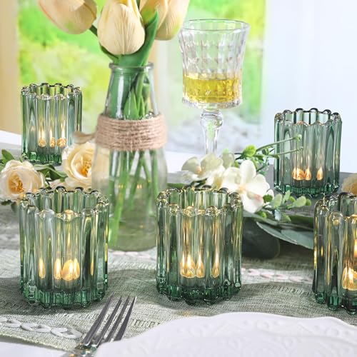 6 Pcs Votive Candle Holder, Green Glass Tea Light Candle Holders - color: Green