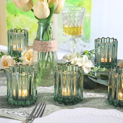 6 Pcs Votive Candle Holder, Green Glass Tea Light Candle Holders - color: Green