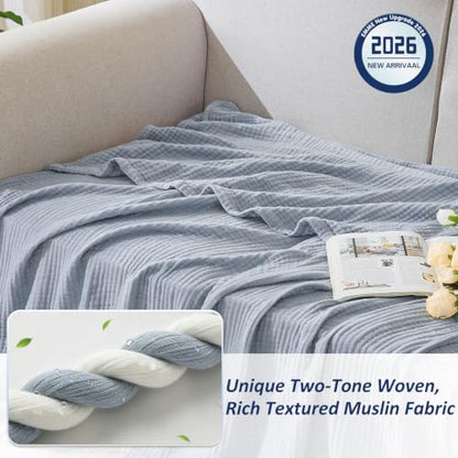 EMME Muslin Cotton Blanket Adults Heather Dusty Blue Throw XL 50"x70" - color: 07 - Dusty Blue, size: Large Throw (50" X 70")