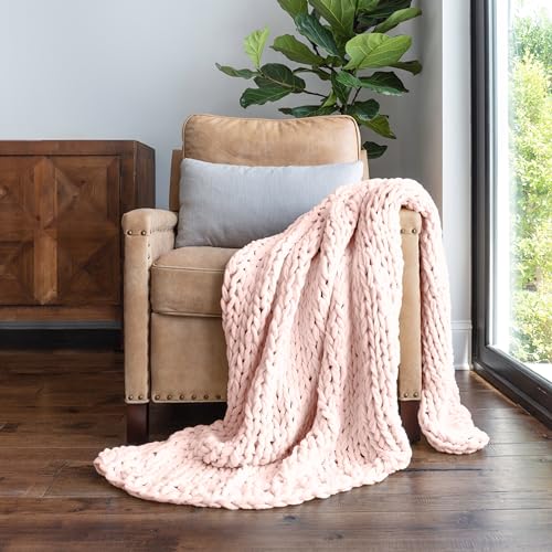 Linen Market Beddings Oversized Chunky Knit Throw Blanket Acrylic Hypoallergenic - 47'' x 59'' Cozy Home Accent for Snuggling, Lounging, and Stylish Décor (Blush) - color: Blush