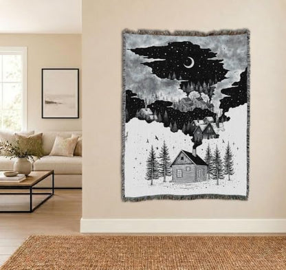 Pure Country Weavers Smoke Village Blanket by Episodic Drawing- Fantasy Gift Tapestry Throw Woven from Cotton - Made in The USA (72x54) - color: Smoke Village, size: 72x54