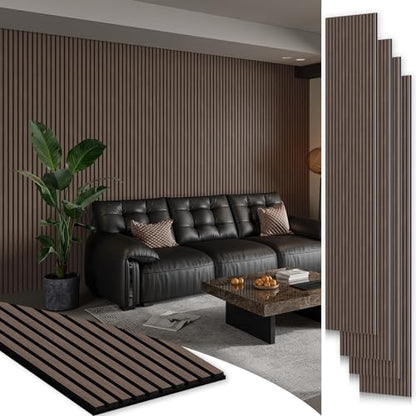 SMARTSTANDARD 4 Pack 105.9" x 12.6" Wood Slat Wall Panels, Dark Walnut - color: Dark Walnut, size: 106" x 50.4"