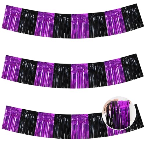 BEISHIDA Black Purple Fringe Garland Banner 30ft Wall Tinsel Foil Streamers - color: Black Purple