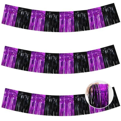 BEISHIDA Black Purple Fringe Garland Banner 30ft Wall Tinsel Foil Streamers - color: Black Purple