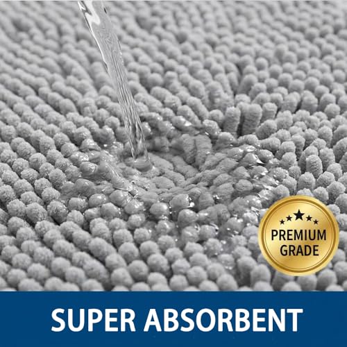 Bathroom Rugs Sets 2 Piece,Super Absorbent Chenille Bath Mats and U-Shaped Toilet Rug,Strong PVC Non Slip Backing,Microfiber Washable Dry Quickly Bath Mats for Bathroom(20"x32"+20"x20"U, Light Grey) - color: Light Grey