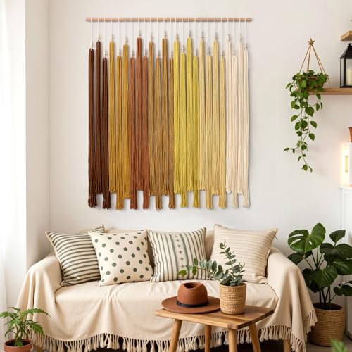 Macrame Wall Hanging Large Boho Home Decor Aesthetic Modern Chic Wall Art - color: Yellow