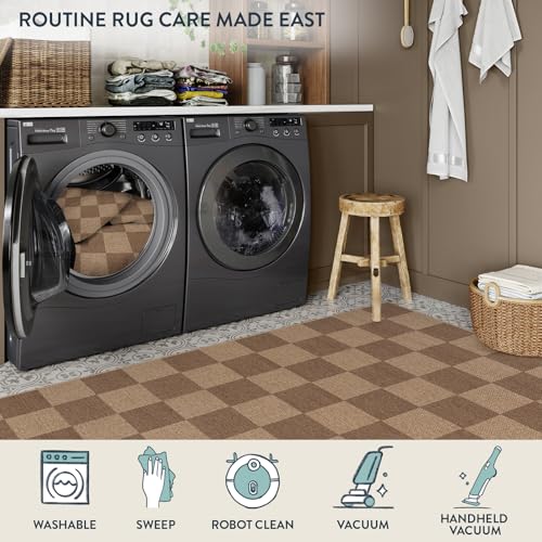 Lahome Checkered Easy Jute Kitchen Runner Rug, 2x8 Outdoor Rugs Washable - color: Nature/Checkerboard -1, size: 2'6" x 8' (Runner)