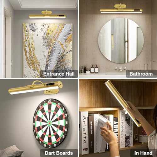 Hapfish Picture Lights for Wall Battery Operated,Wireless Art Light - Gold - color: Without Motion Sensor Gold