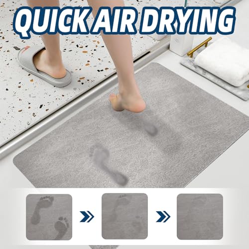 Bath Mat Rug-Rubber Backing Non Slip Quick Dry Absorbent Thin Bathroom Rugs Fit Under Door-Faux Suede Surface Bathroom Floor Mats-Shower Rug for in Front of Bathtub Shower Gray 19"x31"