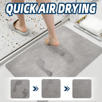 Bath Mat Rug-Rubber Backing Non Slip Quick Dry Absorbent Thin Bathroom Rugs Fit Under Door-Faux Suede Surface Bathroom Floor Mats-Shower Rug for in Front of Bathtub Shower Gray 19"x31"