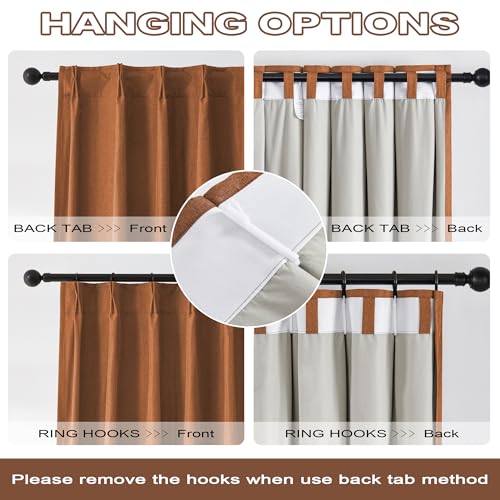DUALIFE Rust Pinch Pleated Blackout Curtains 63 Inches Long, Boho Farmhouse Retro Totally Blackout Curtains Drapes with Hooks for Living Room Bedroom 40 by 63 Inch 2 Panels Terracotta - color: Rust, size: 40"W x 63"L (Pack of 2)