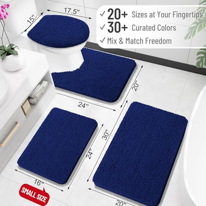 OLANLY Toilet Rugs U-Shaped 20x20, Soft Absorbent Chenille Contour Rugs - color: Navy, size: 20" X 20" Contour Rug