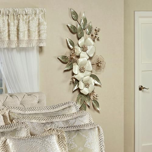 Touch of Class Ivory Floral Sophistication Metal Wall Sculpture | Botanical Hanging Decor for Bedroom, Living Room, Hallway, Foyer
