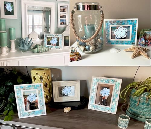 Beach Theme Picture Frame, 3.5x5 inch, Blue | Turquoise Mosaic, Mother of Pearl, Tabletop or Wall, 1pc - color: Blue, size: 3.5x5 Inch