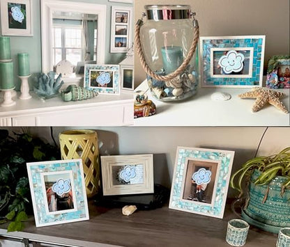 Beach Theme Picture Frame, 3.5x5 inch, Blue | Turquoise Mosaic, Mother of Pearl, Tabletop or Wall, 1pc - color: Blue, size: 3.5x5 Inch