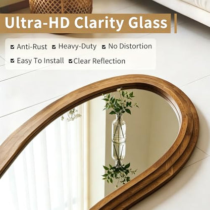 71"x33.5" Irregular Full Length Mirror with 3-Layer Wood Frame - color: Natural, size: 71"L x 33.5"W