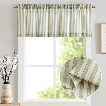 jinchan Linen Boxter Stripe Valances for Window 16 inch,Sage Green,1 Panel - color: Boxter Stripe | Sage Green on Linen, size: 50"W x 16"L (Pack of 1)