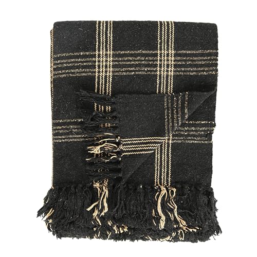 Plaid Black & Tan Fringed Woven Cotton Blend Throw (Pack of 4) - color: Black, size: (Pack of 4)