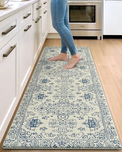 DEXI Kitchen Floor Mats Cushioned Anti Fatigue Runner Rug, 24x59 Blue - color: Blue/White, size: 59"L x 24"W x 0.4"Th