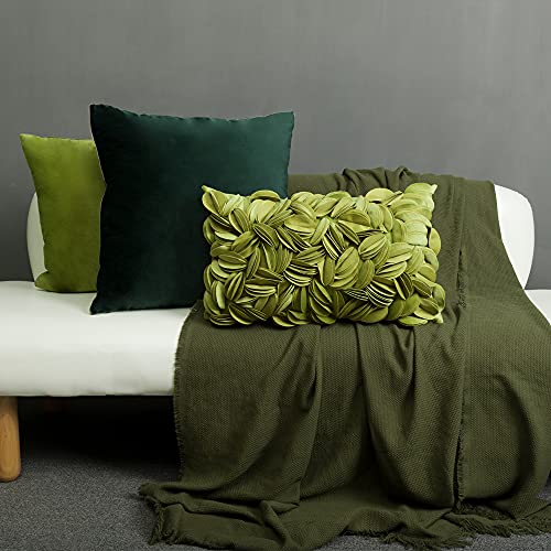 KINGROSE Velvet 3D Flower Lumbar Throw Pillow Cover, Green, 12 x 20 Inches - color: Green - Velvet
