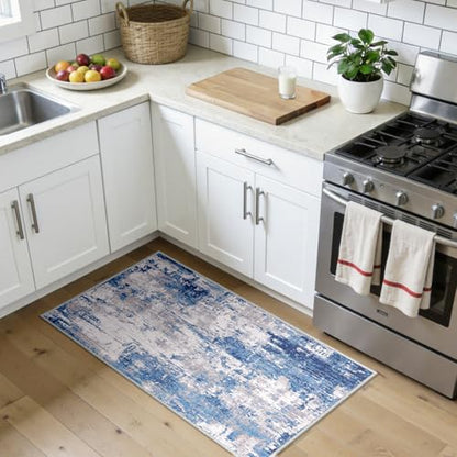 RELEANY Washable 2'x4' Abstract Area Rug for Living Room Blue Gray - color: Blue/Gray, size: 2' x 4' (Rectangular)