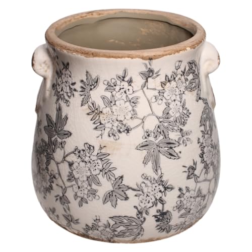 Rustic Farmhouse Ceramic Flower Pots, Vintage Antique Crock Planter & Vase - color: Rustic Grey