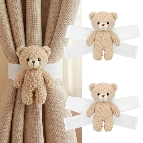 Chumia 2 Pcs Bear Curtain Tiebacks Cute Nursery Decor - style: Bear