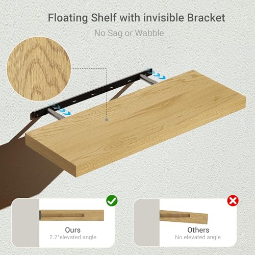 Vivelove Deep Floating Shelves for Wall 24 inches Long Set of 2, Oak - color: Oak, size: 24”wx9.1”dx1.6”h