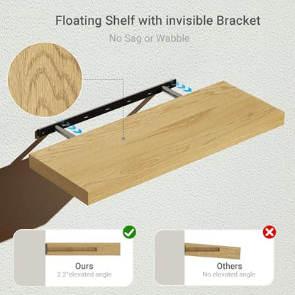 Vivelove Deep Floating Shelves for Wall 24 inches Long Set of 2, Oak - color: Oak, size: 24”wx9.1”dx1.6”h