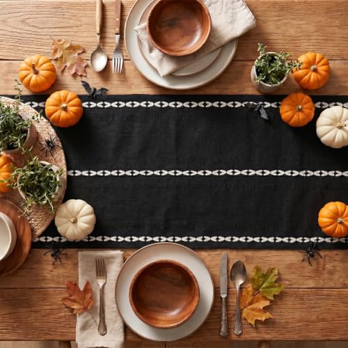 Artoid Mode Black Rustic Cotton Linen Table Runner 13x60 Inch - color: Black, size: 13" x 60"