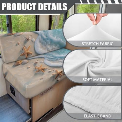 Beach Starfish Ocean Wave Print RV Dinette Cushion Covers Wear-Resistan Camper Cushion Slipcover Elastic 2 Seat Sofa Chair Cover 1 Backrest Covers and 1 Bench Covers - color: Beach Starfish Ocean Wave