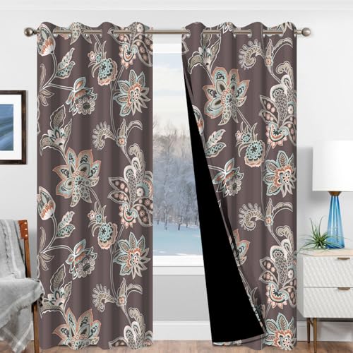 Floral Blackout Curtains for Bedroom and Living Room, Farmhouse Thermal Insulated Soundproof Privacy Drapes 84 Inch Length 2 Panels Set with Tassels Tiebacks, Paisley Patterned Room Darkening Curtains - color: Ornate Paisley Garden