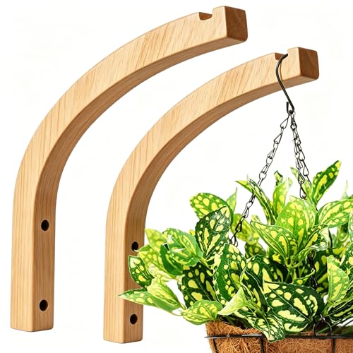 Wooden Plant Hangers - Hanging Plant Hooks for Indoor Outdoor, Wood Hanging Wall Plant Hooks Heavy Duty for Flower Pots Wind Chimes and Bird Feeders(2-Pack,8-Inch) - style: 1-Arc Style(2Pack)