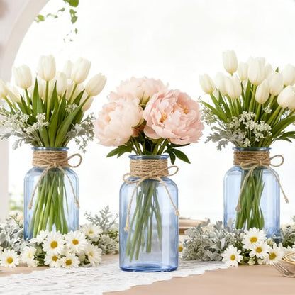 12 Pack Mason Jar Vases for Centerpieces, Blue Glass Flower Vase - color: Blue