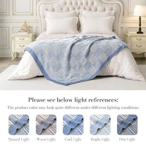 Amélie Home Checkered Knit Throw Blanket for Bed, Washed Blue 60"x80" - color: Checkered Blue, size: 60" X 80"