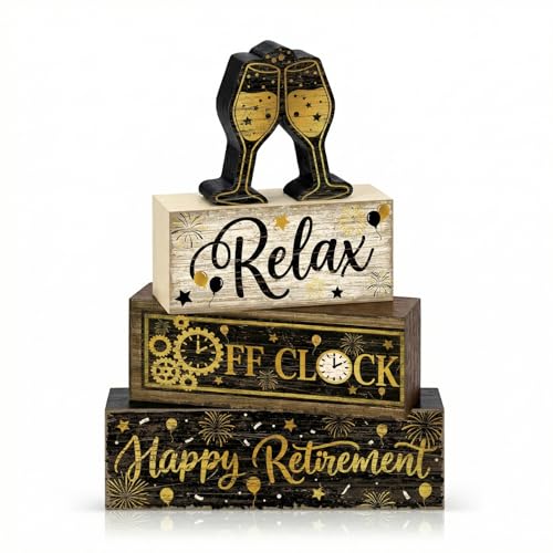 Britimes Tiered Tray Decor Set, 4 Pack, Wooden Sign, Retirement Farewell - style: Retirement