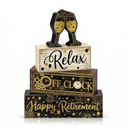 Britimes Tiered Tray Decor Set, 4 Pack, Wooden Sign, Retirement Farewell - style: Retirement