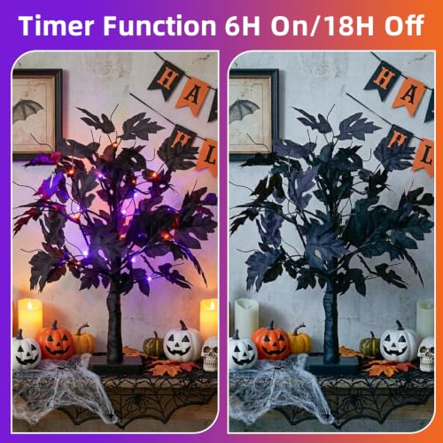 PEIDUO Halloween Tree Lights with Black Leaves Halloween Decorations - color: Black