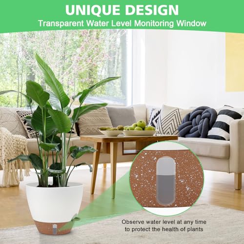 Self Watering Planter with Visual Water Level, 6Pack Small Plastic Pot Set with Drainage Holes and Reservoir Saucers, Modern 8+7+6.5+6+5.5+5 Inch Bottom Watering Flower Pots for Indoor Plant - White - color: White-small