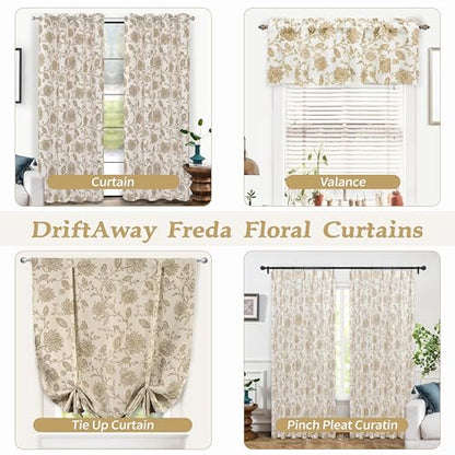 DriftAway Freda Jacobean Floral Linen Blend Blackout Thermal Insulated Energy Saving Privacy Window Linen Curtain Valance Rod Pocket 2 Layers Single 52 Inch by 18 Inch Plus 2 Inch Header Taupe - color: Taupe, size: 52"W x 18"L (Pack of 1)