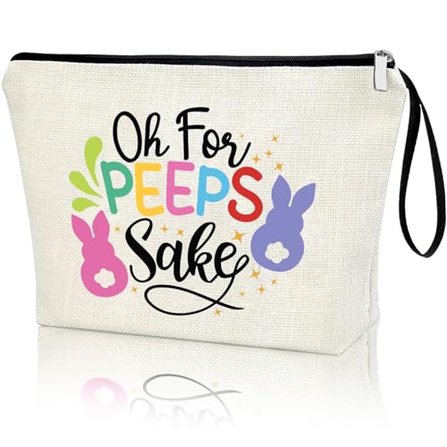 Bunny Gift for Girls Women Oh For Peeps Sake Cute Easter Peep Themed Zipper Pouch Happy Easter Day Decoration Western Easter Life Makeup Bag Travel Vacation Cosmetic Bag