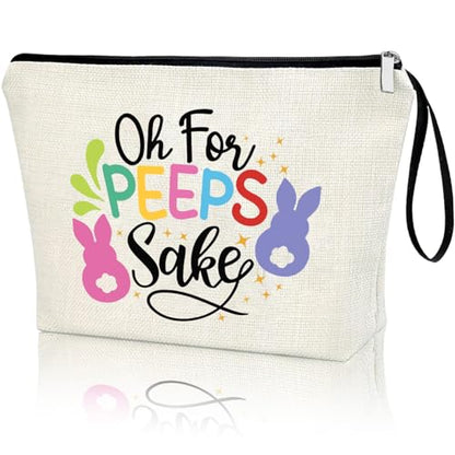 Bunny Gift for Girls Women Oh For Peeps Sake Cute Easter Peep Themed Zipper Pouch Happy Easter Day Decoration Western Easter Life Makeup Bag Travel Vacation Cosmetic Bag