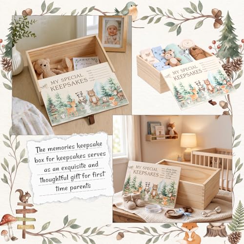 Thyle Wooden Baby Keepsake Box Jungle Animal Memory Newborn Baptism Gift - style: Jungle Animal