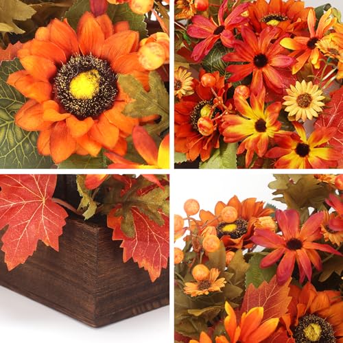 Fall Decor Floral Table Arrangement with Harvest Planter Wooden Tray
