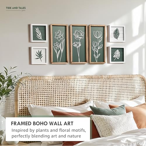 Tide and Tales 3D Green Botanical & Floral Wall Art, Set of 7, Sage Decor