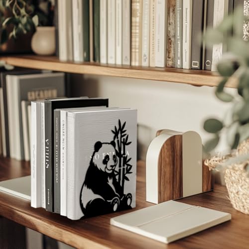 Peacoblue 5.3"x4.3"x7.5" Metal Bookends, Heavy Duty Book Ends for Shelves - style: Panda and Bamboo