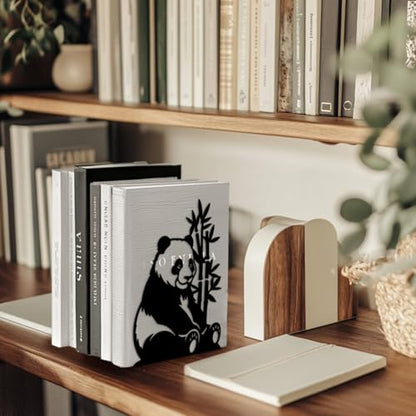 Peacoblue 5.3"x4.3"x7.5" Metal Bookends, Heavy Duty Book Ends for Shelves - style: Panda and Bamboo
